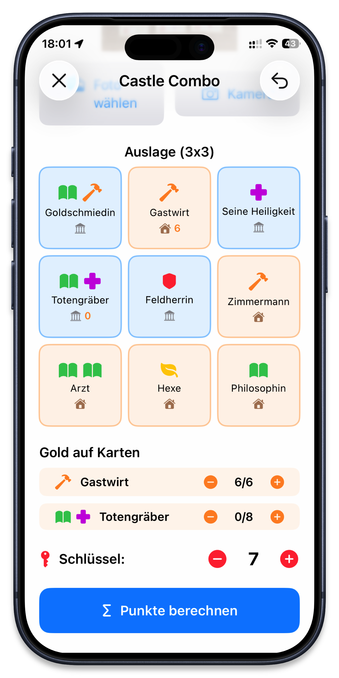 Kartenauslage mit Erkennung